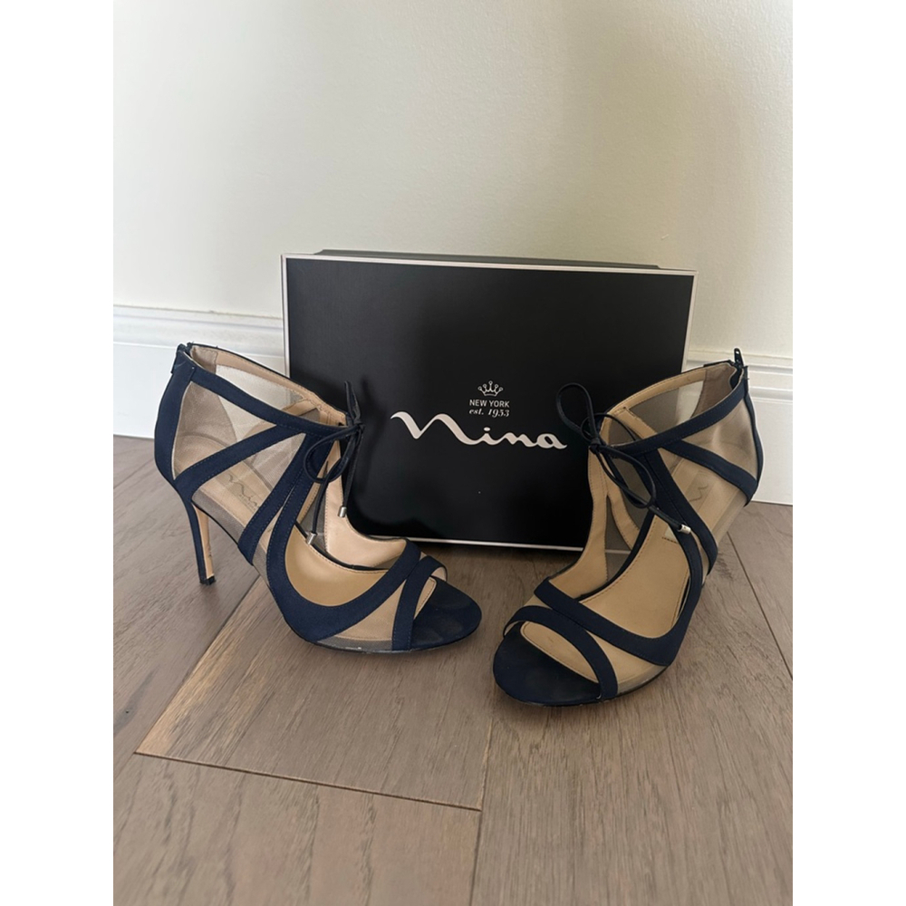 Nina Cherie Navy Mesh Peep Toe Heels Women's Size 7.5 - Picture 2 of 11